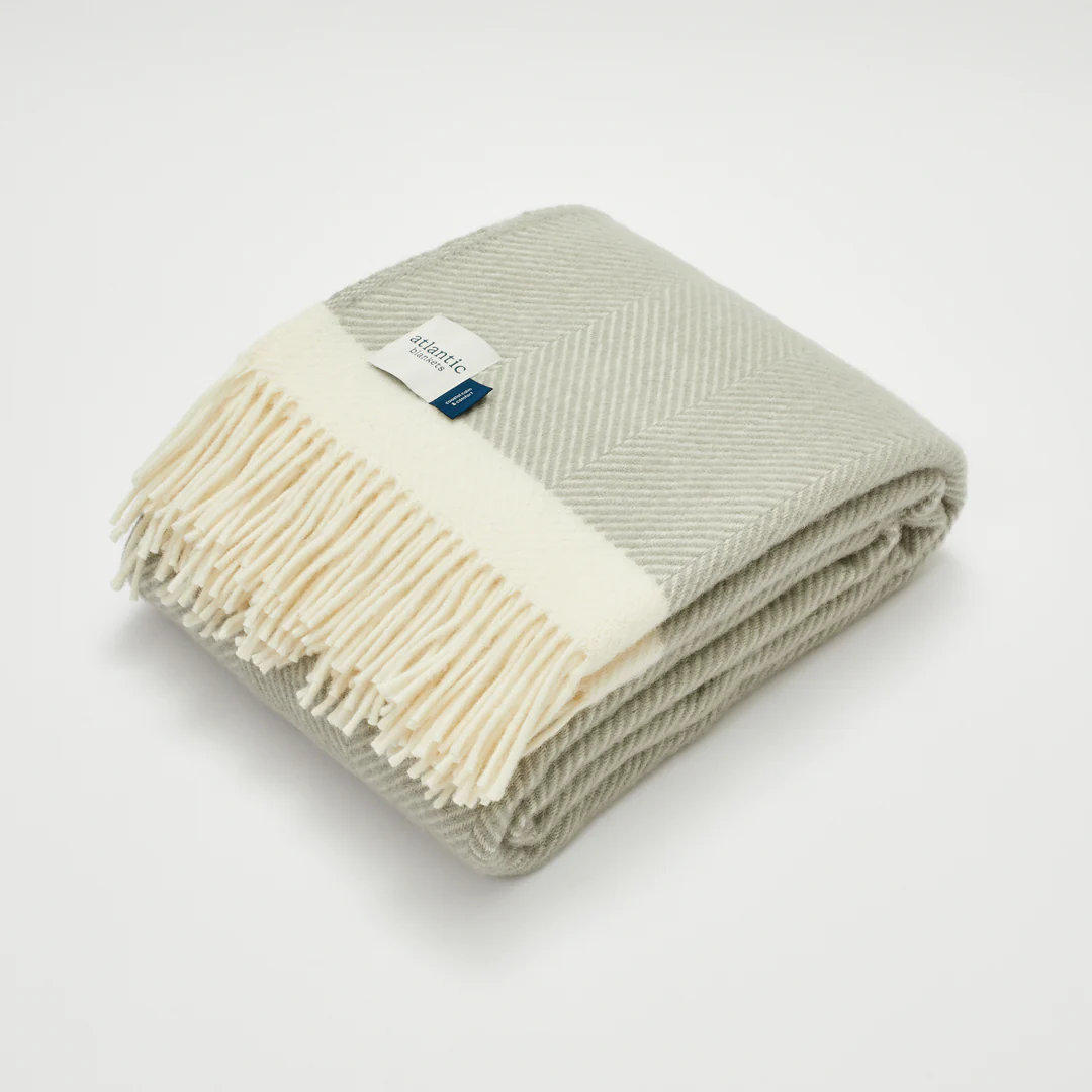Harbour Mist Herringbone Wool Blanket