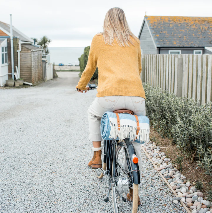 Dusk Blue Herringbone Wool Picnic Blanket view 3