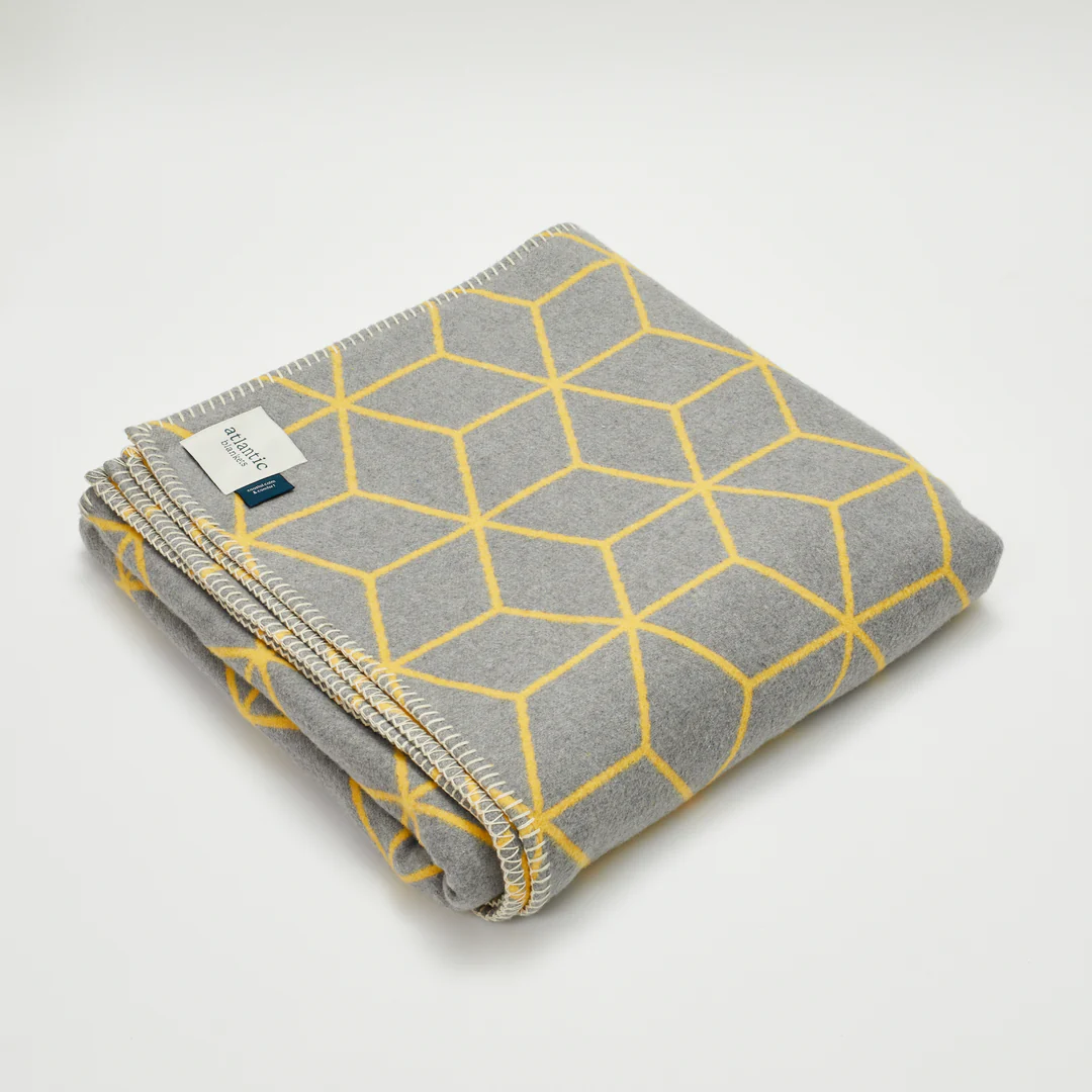 Grey and Yellow Geometric Recycled Brushed Cotton Blanket