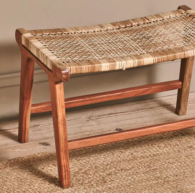 Madrisana Acacia & Rattan Footstool view 2