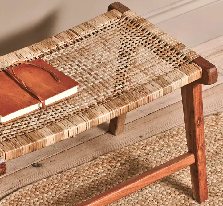Madrisana Acacia & Rattan Footstool view 3
