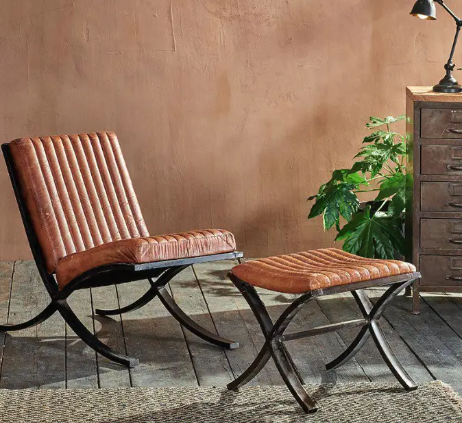 Narwana Ribbed Leather Footstool - Aged Tan view 2