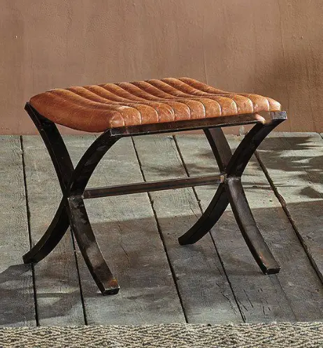 Narwana Ribbed Leather Footstool - Aged Tan